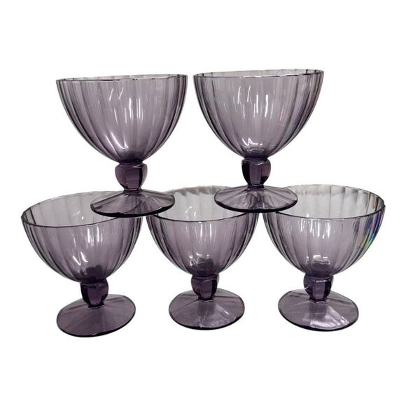5 Cristal D'Arques Quadro amethyst Ice Cream Dishes Cups 13.25oz Luminarc Durand - Picture 1 of 5
